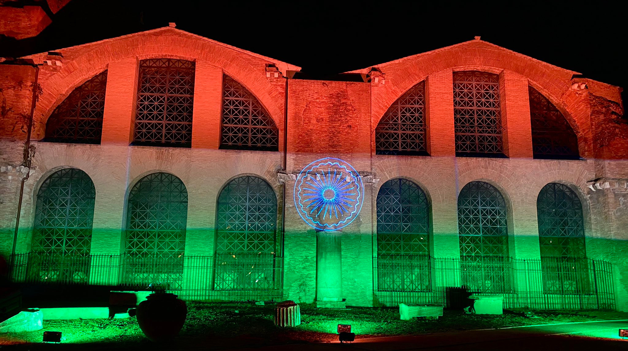 Illumination of Terme di Diocleziano on the eve of 73rd Republic Day of India