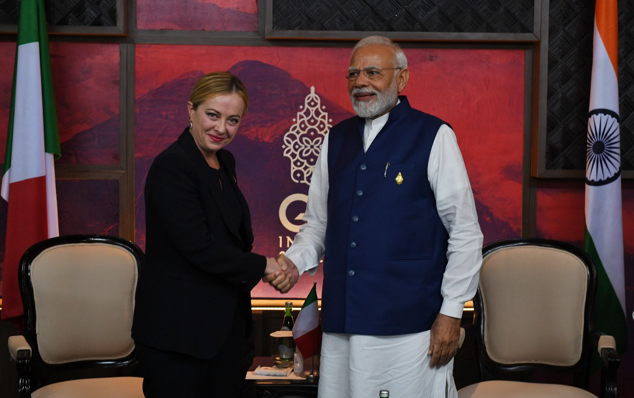 Meeting between Prime Minister Narendra Modi and President of the Council of Ministers of Italy Giorgia Meloni on the sidelines of G20 in Bali, Indonesia.