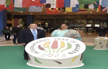 Visit of Hon'ble Minister of State for Agriculture H.E. Ms. Shobha Karandlaje to Italy on the occasion of Inaugural Ceremony of the International Year of Millets-2023, held in Rome