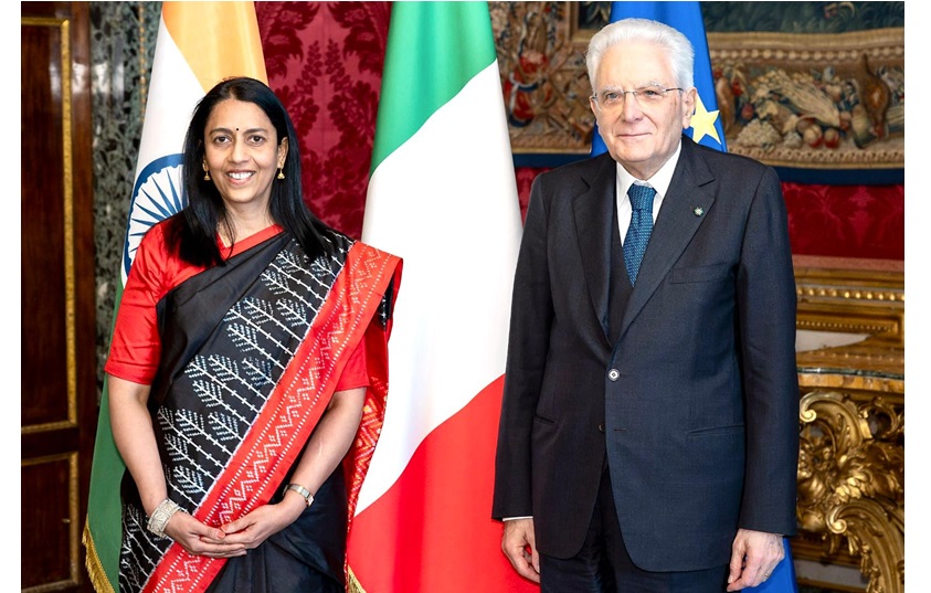 Ambassador Vani Rao, presented the Letter of Credentials to H.E. Sergio Mattarella, President of Italian Republic (23.4.2024)